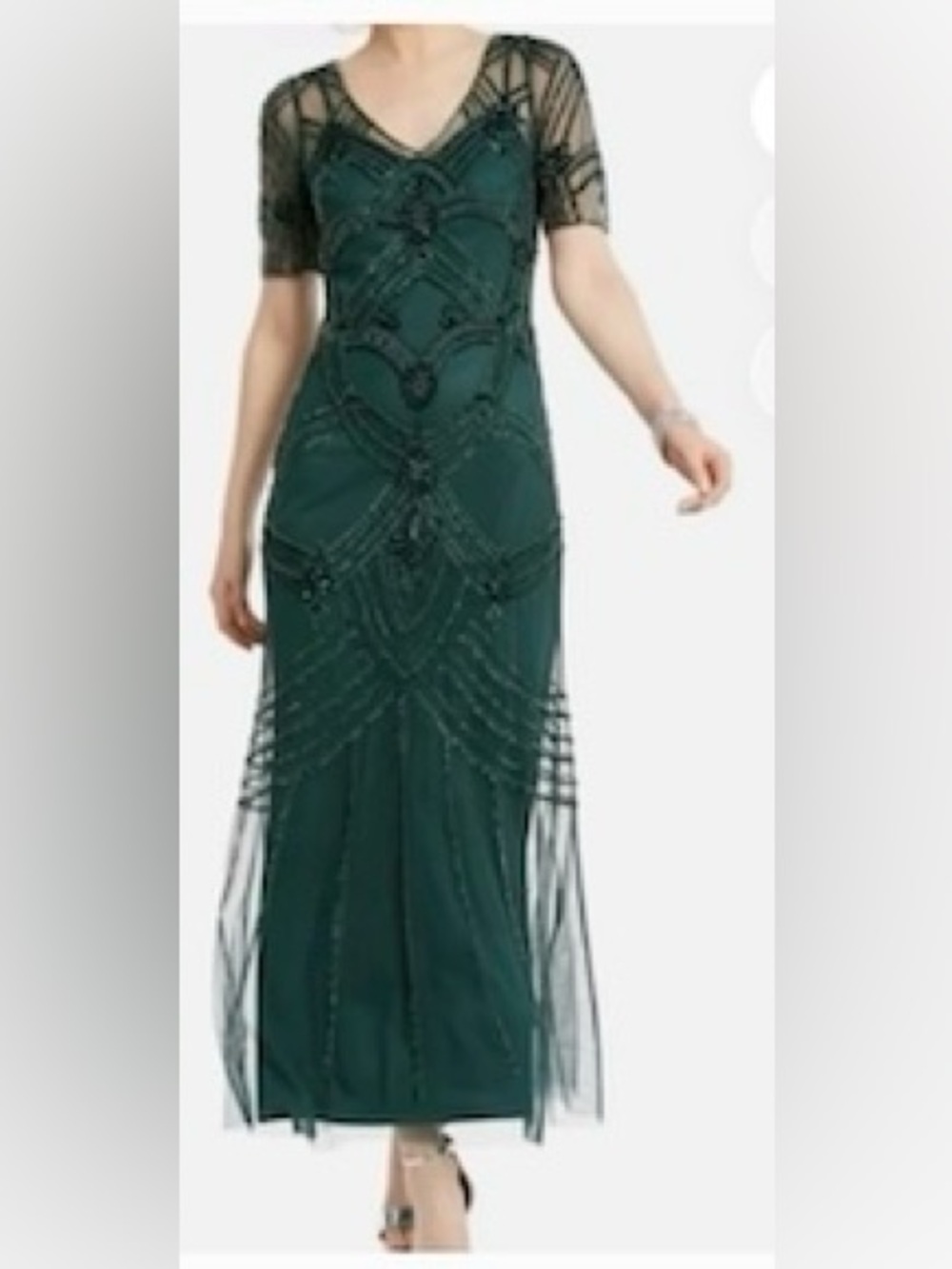 NWT Adrianna Papell Green Beaded Evening Wedding Guest Gown 12P